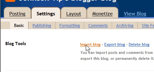 Import Blog link