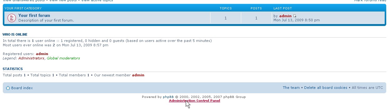 Click on the Administrator Control Panel when logged in with a admin account.