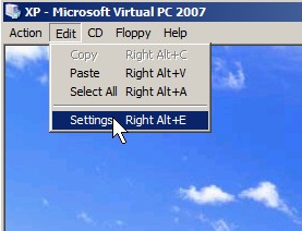 Virtual PC 2007 EDIT > Settings