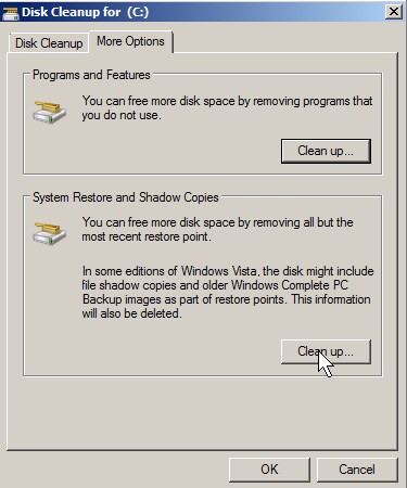 Clean up system restore and shadow copy