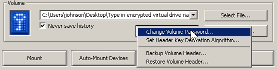 Click on volume tool and pick change volume password