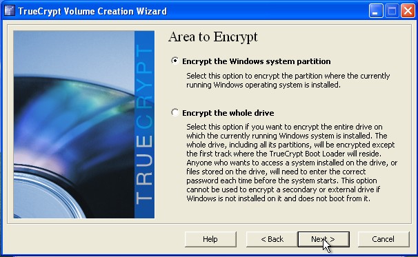 Pick encrypt the Windows system partition click next