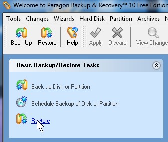Click restore from left sidebar under basic backup/restore tools