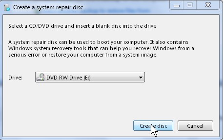 Pick the CD/DVD Drive your CD-R disc is  in from the drop down menu, and click create disk