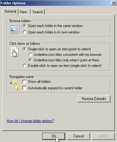 Folder Option Window