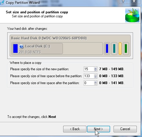 Adjust the partition settings to your needs. If you are fine with the settings, just click next.