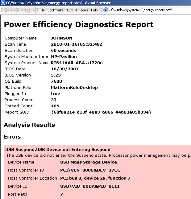 report located at C:\Windows\System32\energy-report.html
