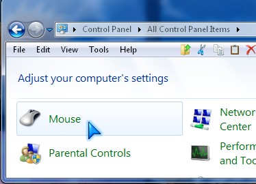 Mouse settings in Control Panel