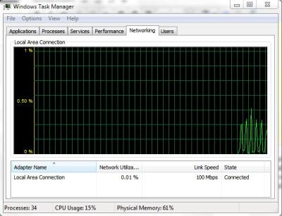Networking tab in Task Manager