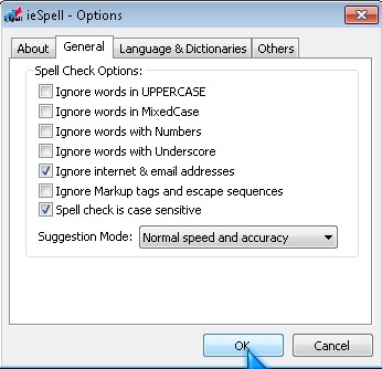 Options for IEspell to ignore certain words like E-mail addresses and websites