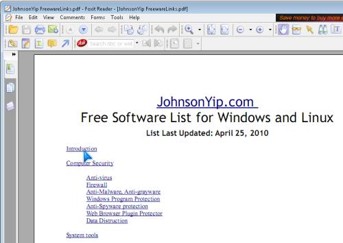 Freeware Downloadable PDF E-list