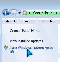 Turn Windows features on or off in the left side bar.