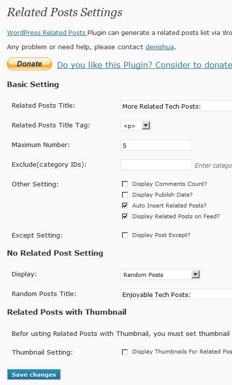 Related Posts Settings