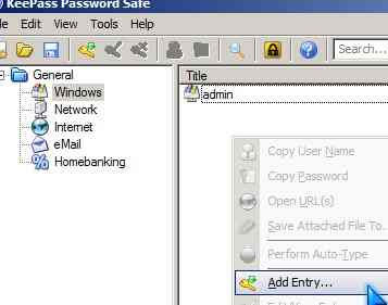 add new entry to keepass