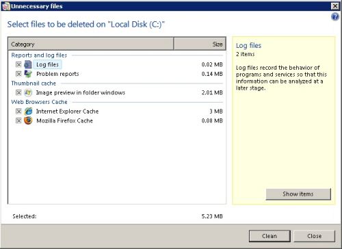 Tune Up Disk Cleanup